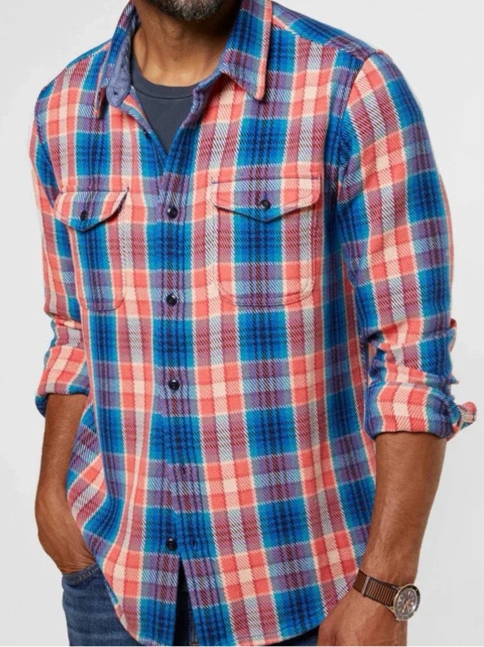 Outerknown Blanket Shirt in Watermelon Feliz Plaid size L